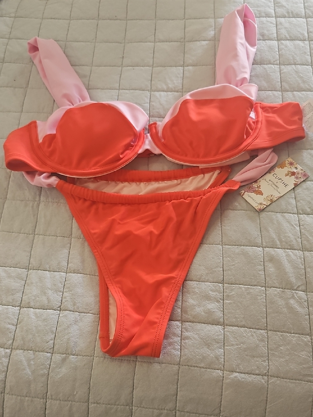 Cupshe Coral Orange and Light Pink Colorblock Bikini